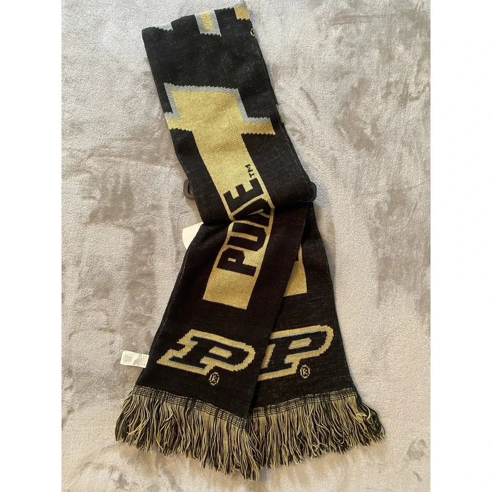 NWT‎ Purdue Scarf Unisex OS Black Gold Boilermakers Knit Fringe NCAA